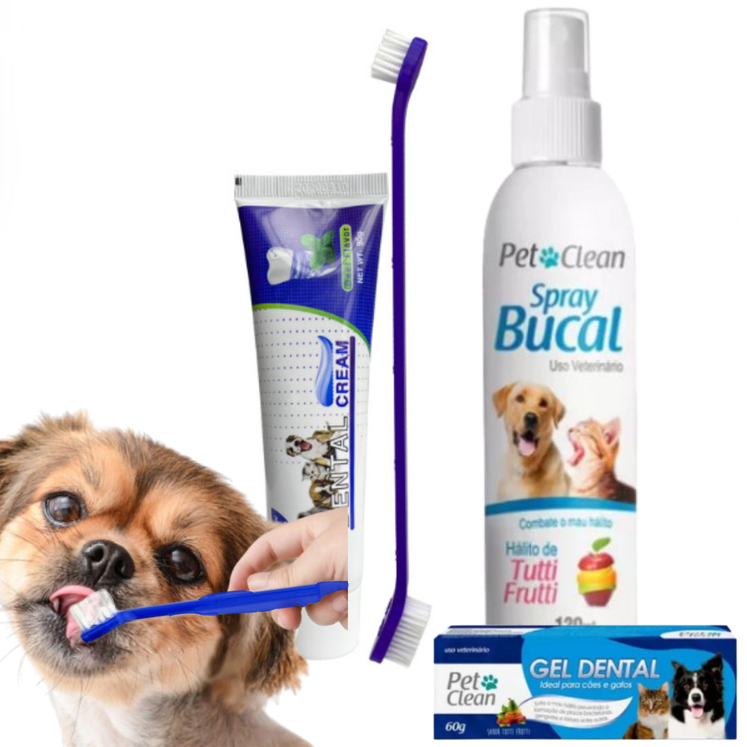 KIT Escova de Dente + Creme e Spray Bucal.